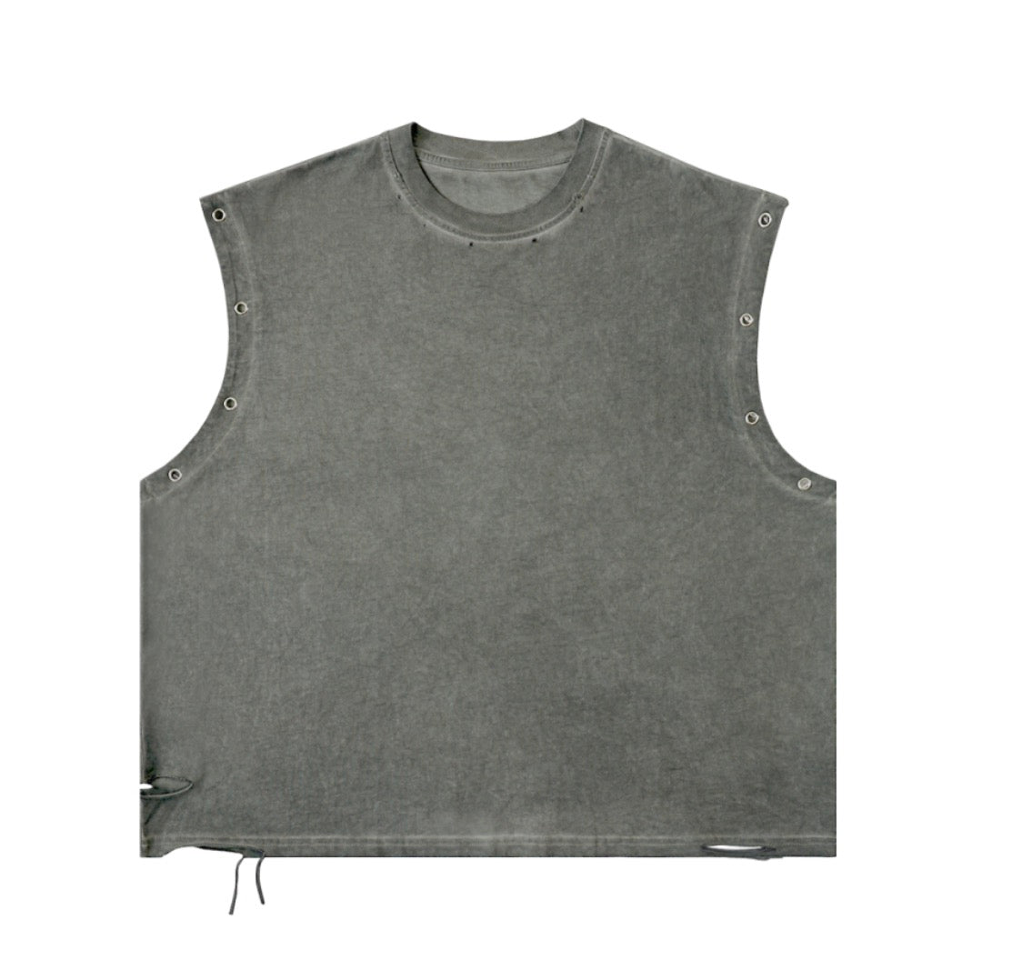 olive green “flaw-frame” tank