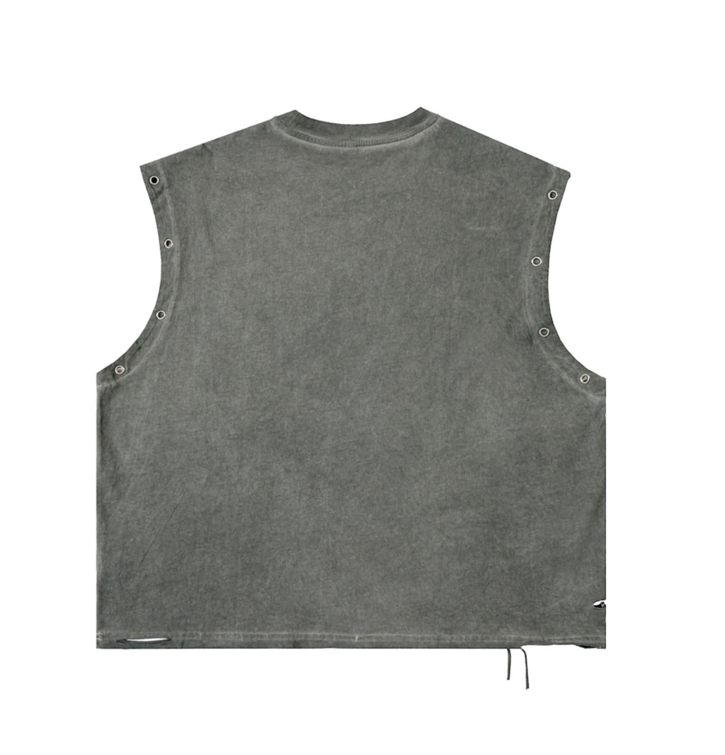 olive green “flaw-frame” tank